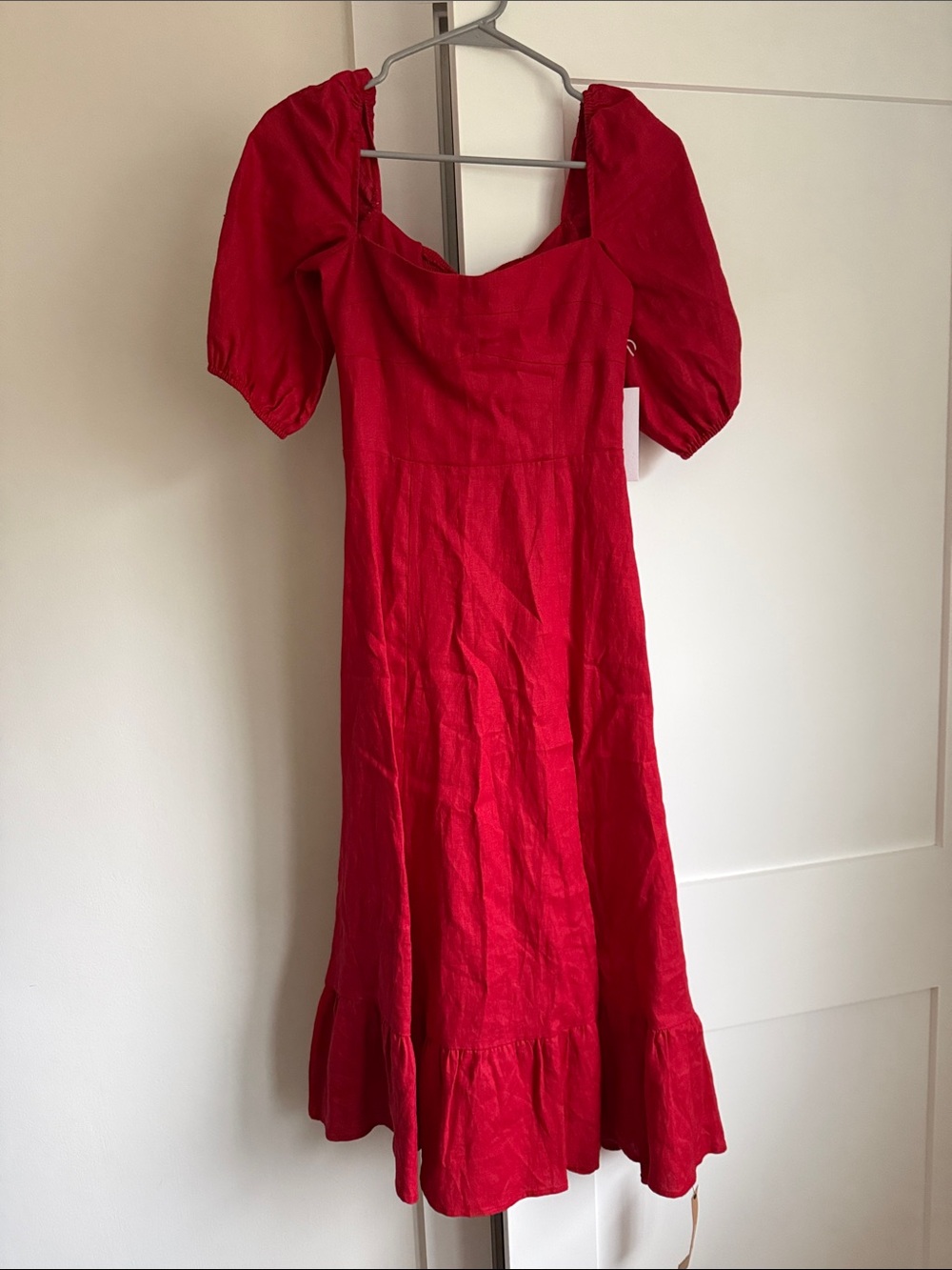 Reformation Belgium Linen Puff-Sleeve Midi Dress